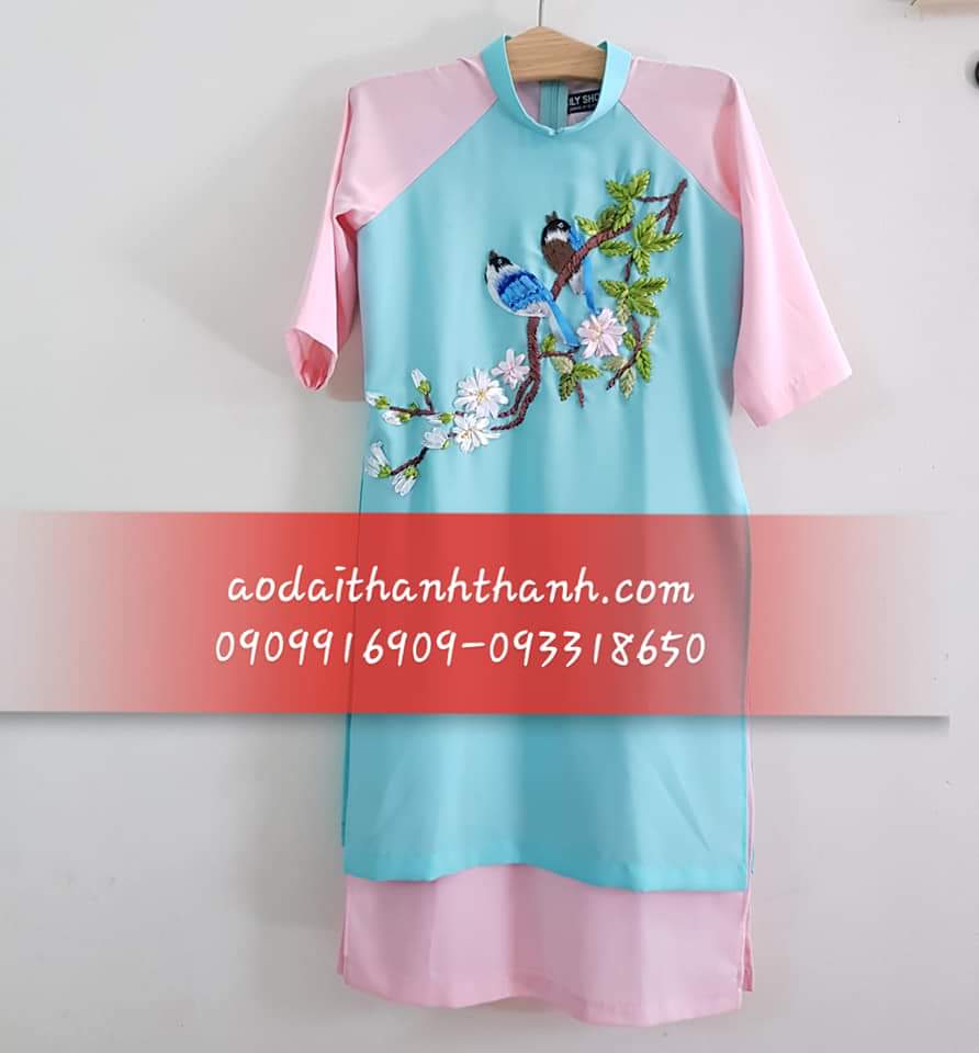 Áo Dài Bé Gái 2 Lớp Thêu Ruy Băng